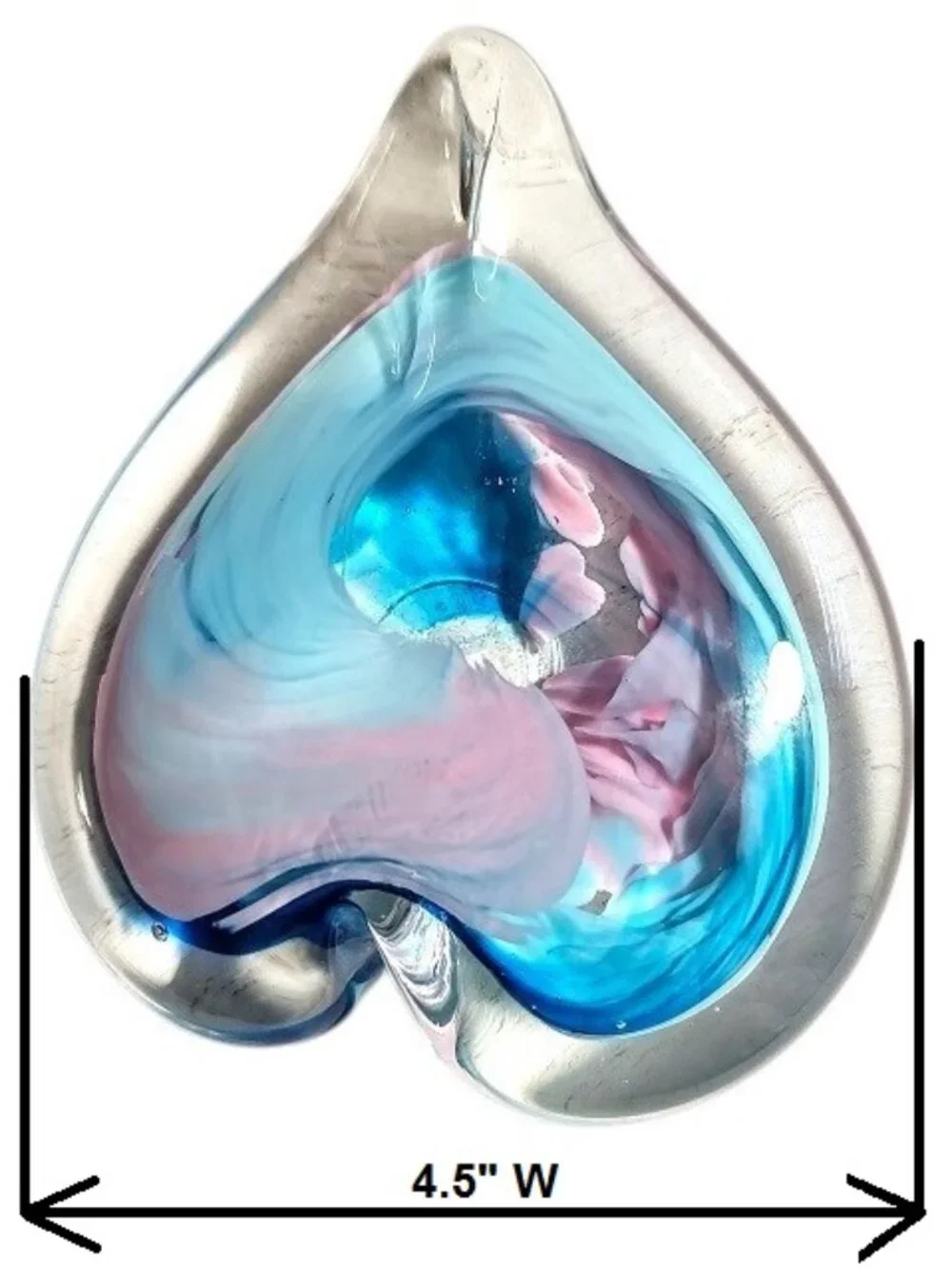 Vintage Art Glass Blue, Pink and Clear HEART Paperweight Sculpture